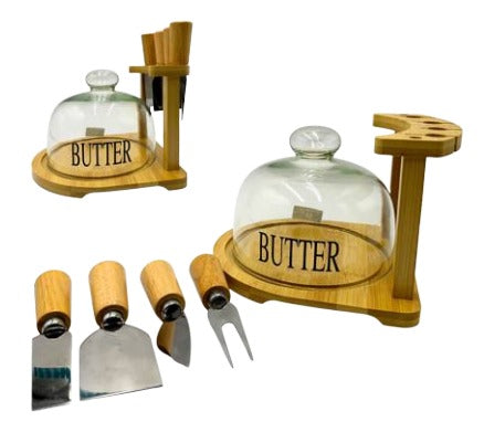 Set tabla de queso con domo de vidrio y utensilios