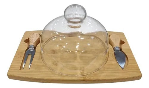 Set tabla de queso con domo de vidrio y utensilios