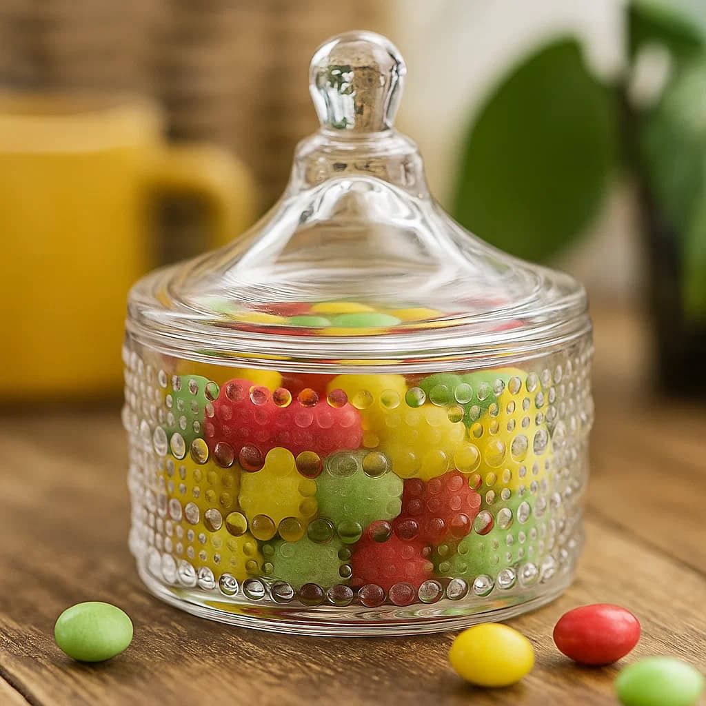 Bombonera de vidrio 305 ml con diseño de burbujas