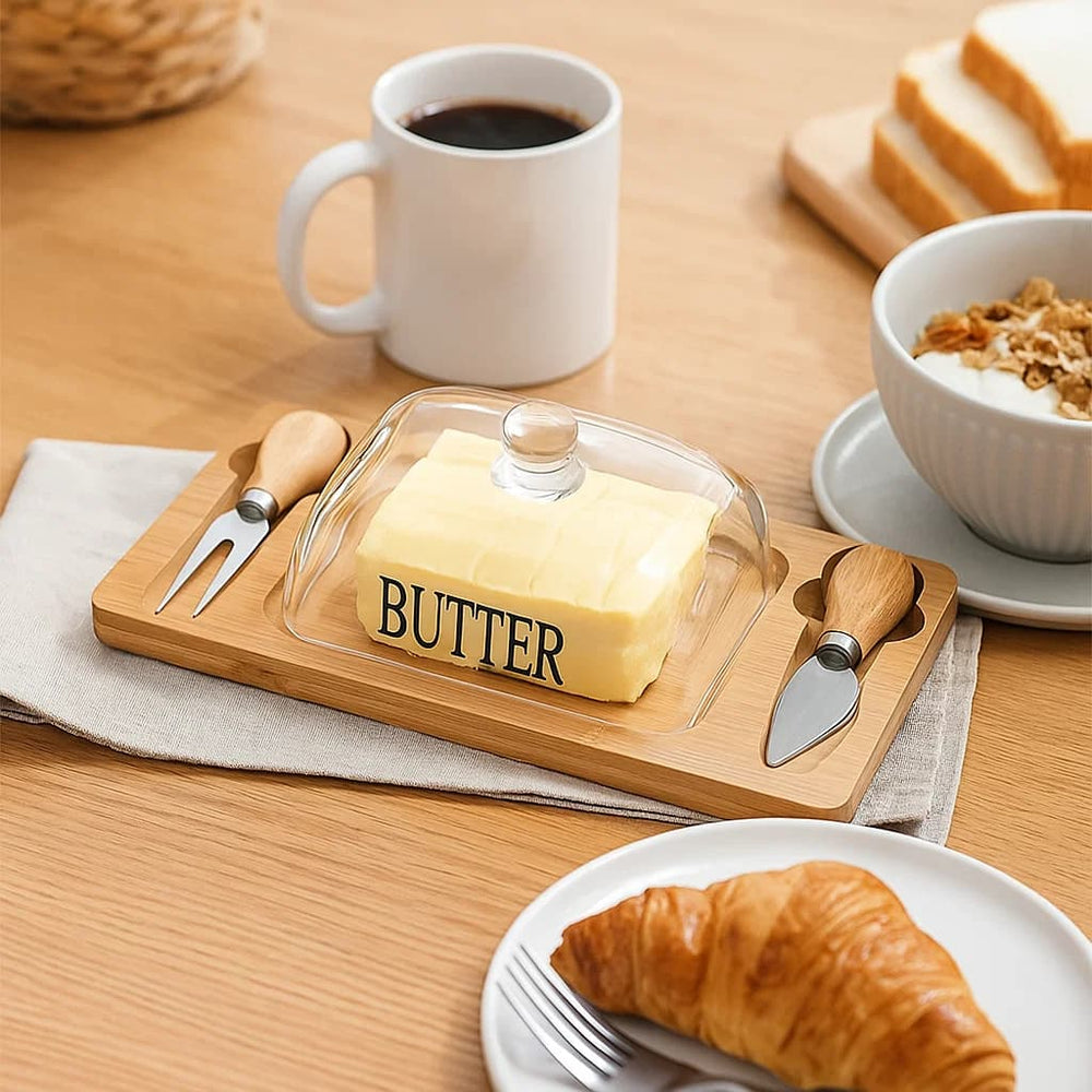 Set tabla de queso 450 ml con domo y utensilios