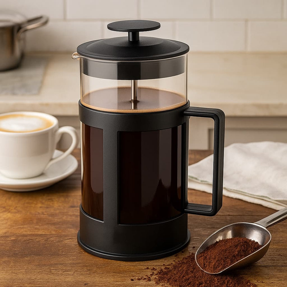 Prensa francesa 350 ml vidrio borosilicato con émbolo negro Lala Home