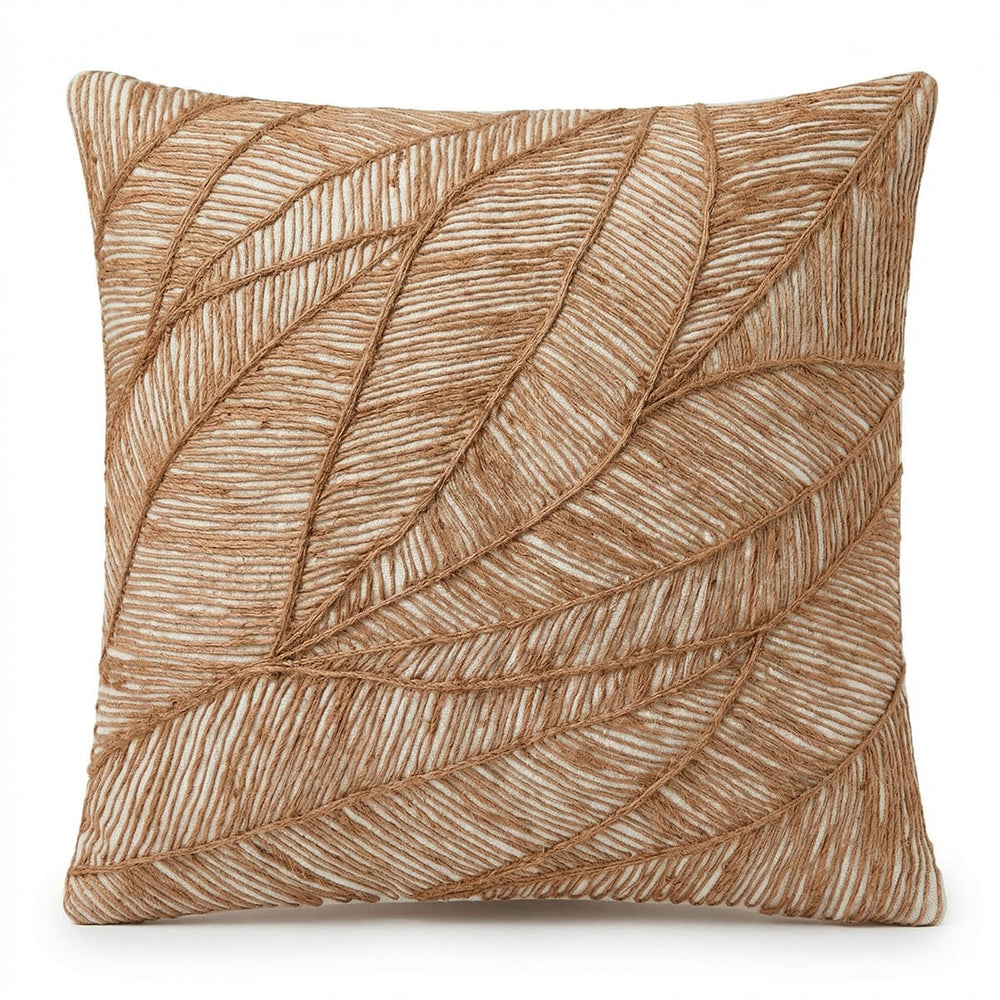 Cojín decorativo natural con hojas bordadas 45×45 cm
