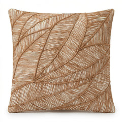 Cojín decorativo natural con hojas bordadas 45×45 cm

