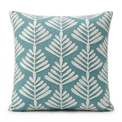 Cojín decorativo menta con hojas bordadas 45×45 cm
