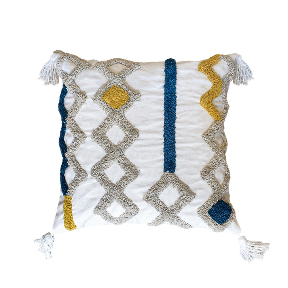 Cojín Rustic 104 multicolor 45×45 cm con diseño geométrico y borlas