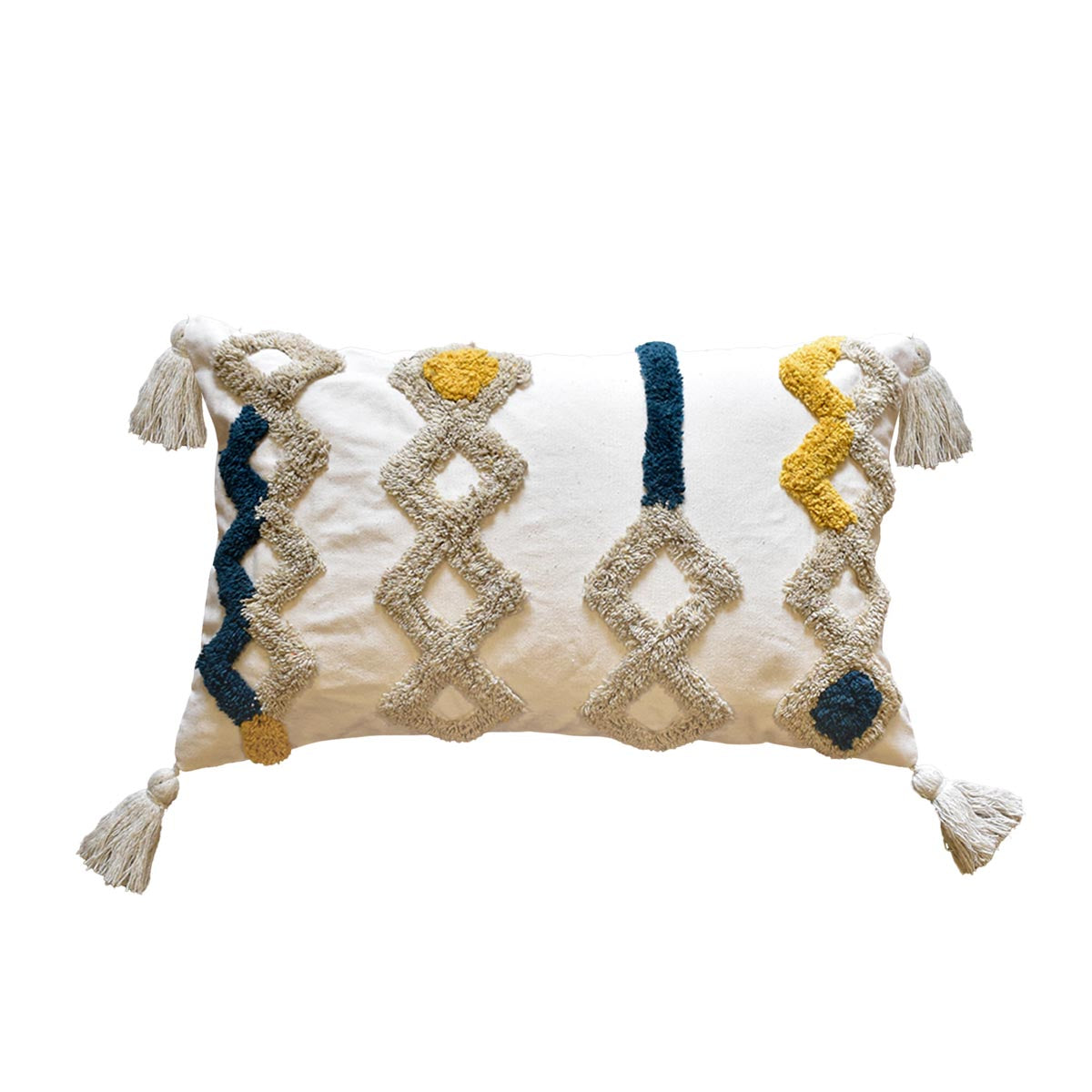Cojín Rustic 105 multicolor 30×50 cm con diseño geométrico y borlas