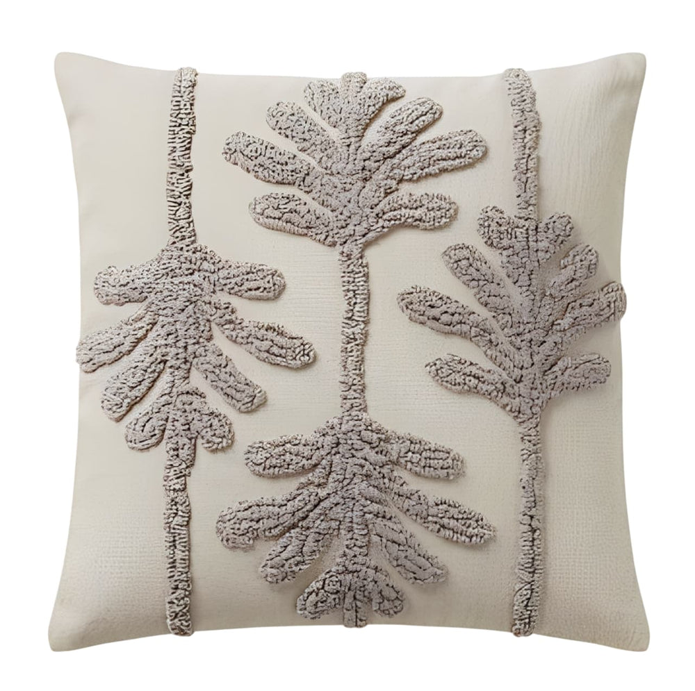 Cojín decorativo marfil con diseño botánico en relieve 45×45 cm
