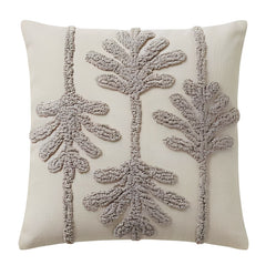 Cojín decorativo marfil con diseño botánico en relieve 45×45 cm
