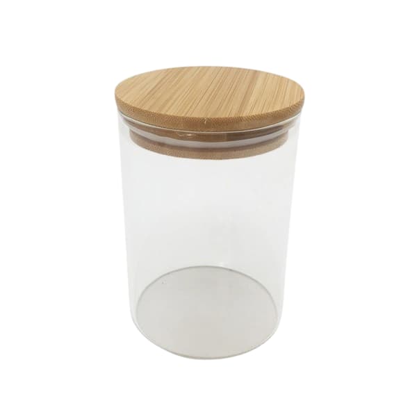Contenedor de vidrio grande con tapa de bambú
