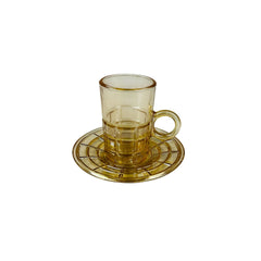 Pocillo de vidrio ámbar con plato decorativo