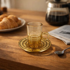 Set pocillo con plato 125 ml vidrio naranja ámbar diseño sol