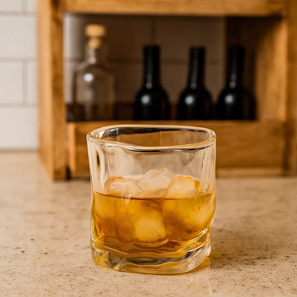 Vaso whiskero de vidrio 240 ml con diseño ondulado transparente