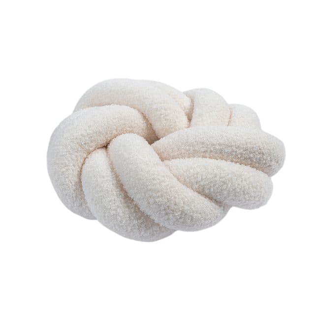 Cojín decorativo blanco crema con diseño de nudo entrelazado