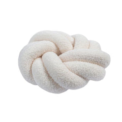 Cojín decorativo blanco crema con diseño de nudo entrelazado