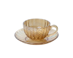Pocillo de vidrio naranja de 280 ml con plato a juego