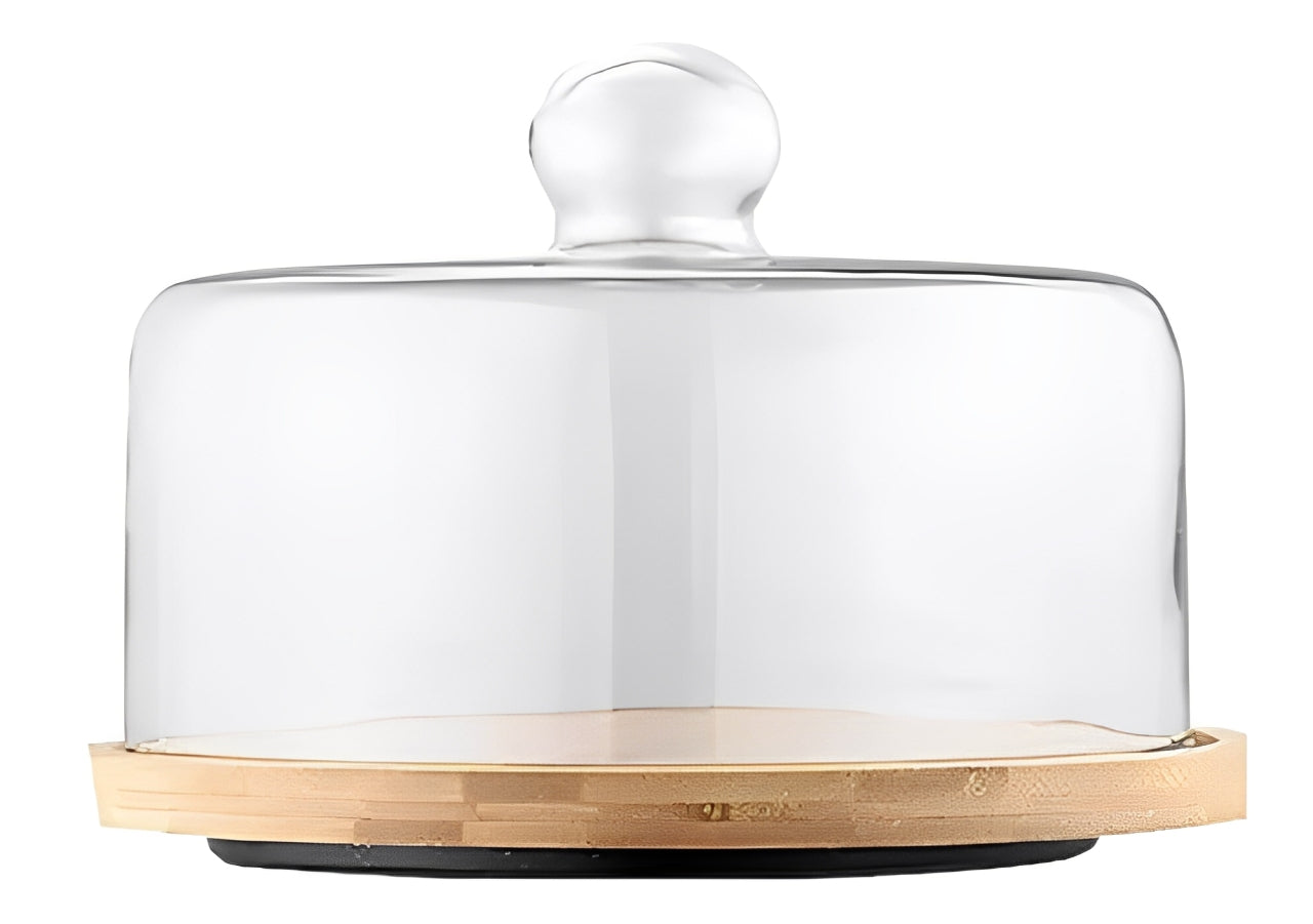 Tapa tortera vidrio borosilicato con base de bambú 21 cm