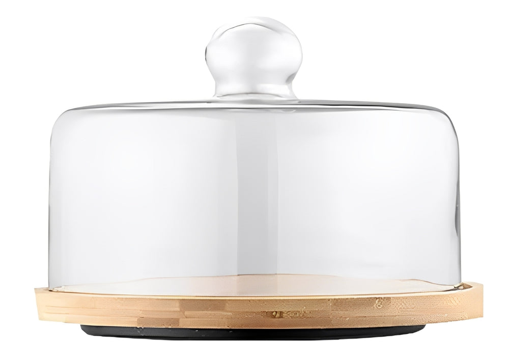 Tapa tortera vidrio borosilicato con base de bambú 21 cm