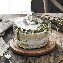 Tapa tortera vidrio borosilicato con base de bambú 21 cm