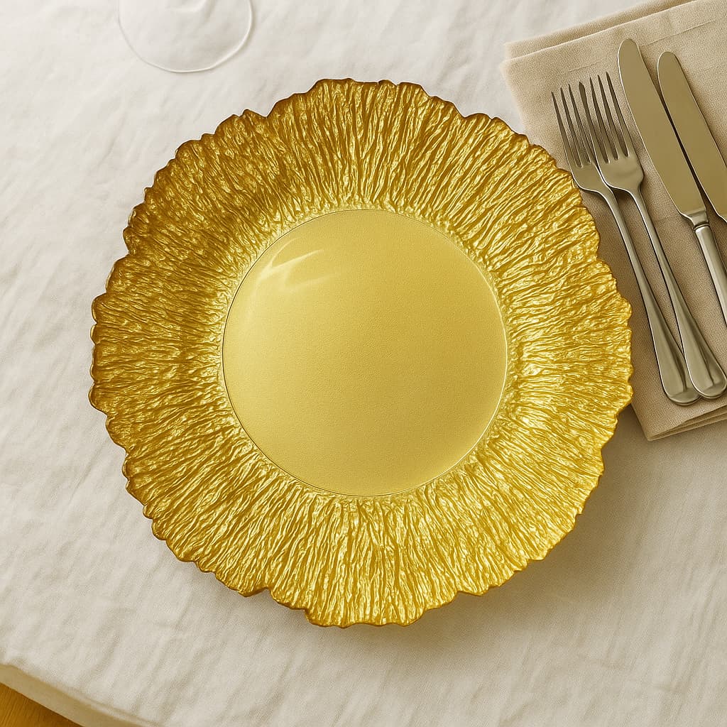 Plato decorativo dorado en cristal