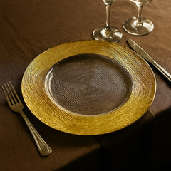 Plato decorativo cuadrado en cristal con borde dorado 33 cm