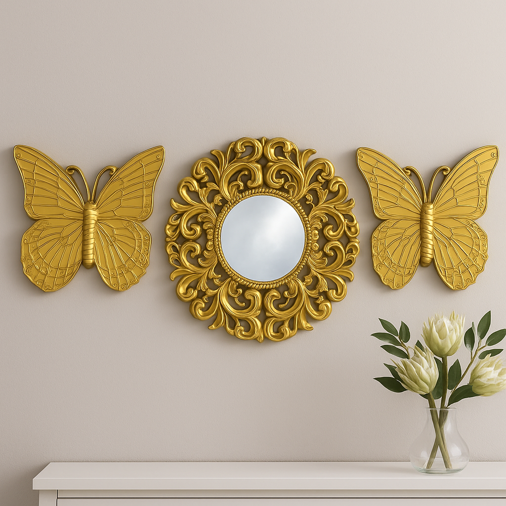 Set de 3 piezas: espejo y mariposas