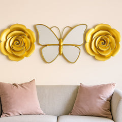 Set de 3 piezas espejo + flores doradas