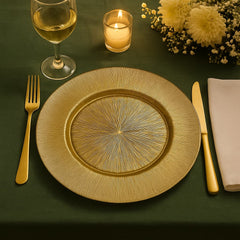 Plato decorativo de cristal con líneas doradas radiales 33 cm
