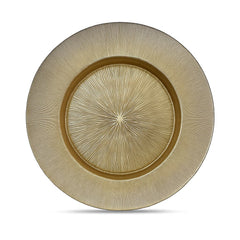 Plato decorativo de cristal con líneas doradas radiales 33 cm
