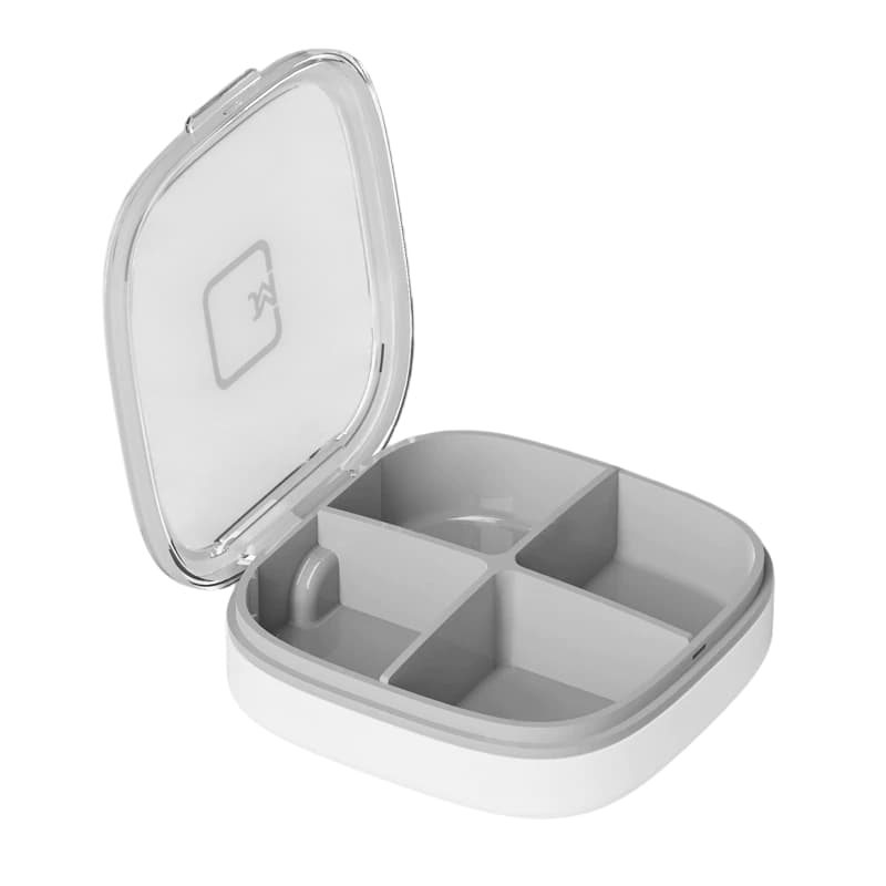 Pastillero compacto con tapa transparente para viaje
