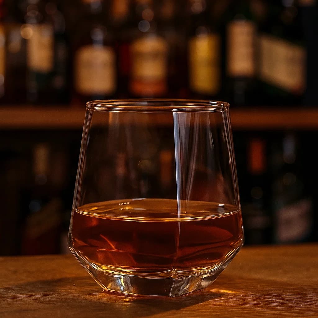 aso whiskero de vidrio transparente 330 ml con líneas verticales y base facetada