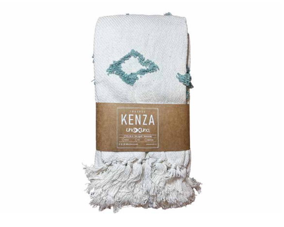 Frazada Kenza menta-crudo 1.25×150 cm con flecos decorativos