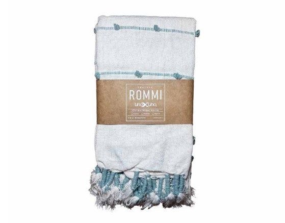 Frazada Rommi 1.25×150 cm con flecos decorativos en colores rosa-crudo, menta-crudo y beige-crudo