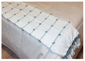 Frazada Rommi 1.25×150 cm con flecos decorativos en colores rosa-crudo, menta-crudo y beige-crudo