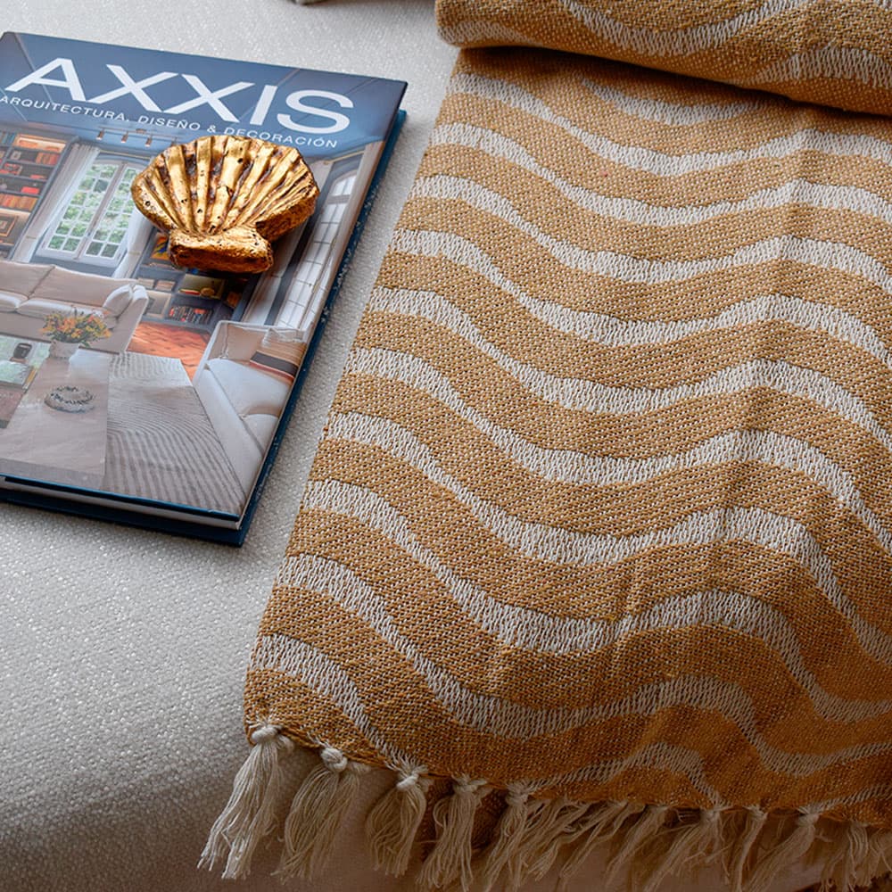 Frazada Masai mostaza claro 125x150 cm 100% algodón con diseño artesanal