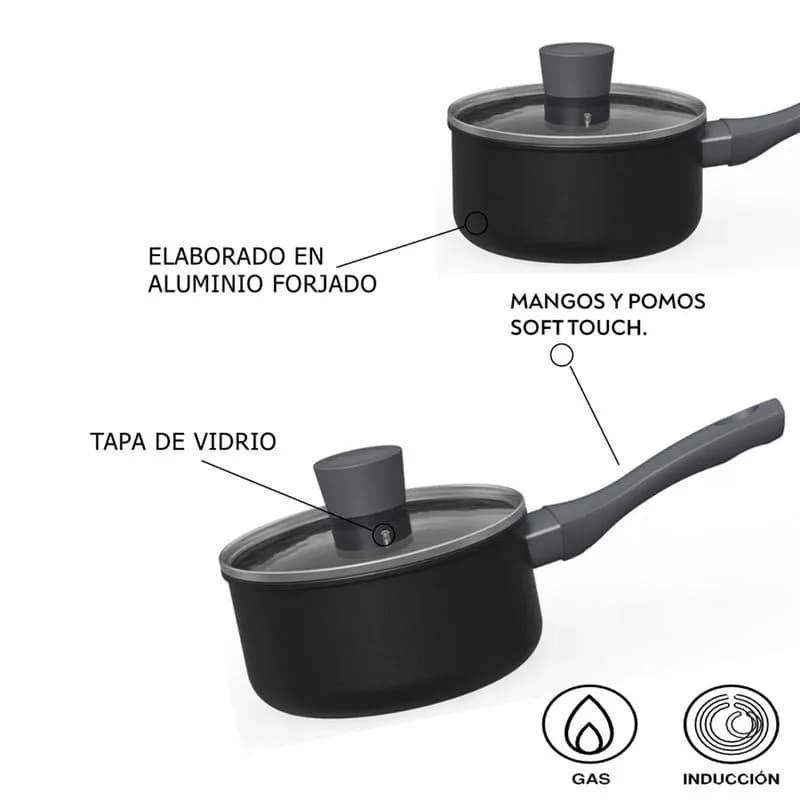 Detalle de cacerola gris con mango ergonómico