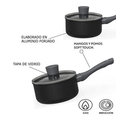 Detalle de cacerola gris con mango ergonómico