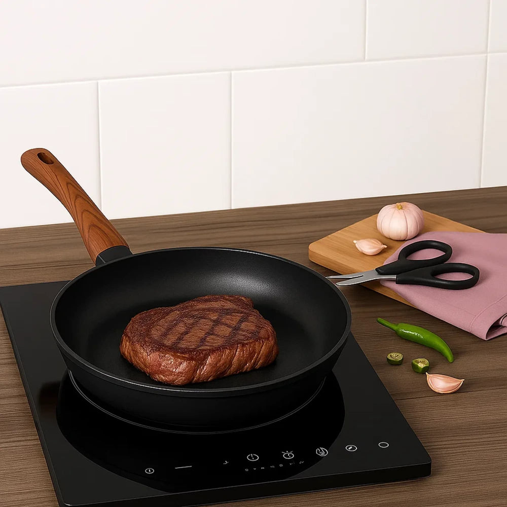 Detalle del mango ergonómico estilo madera