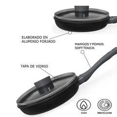 Mango ergonómico gris de sartén antiadherente