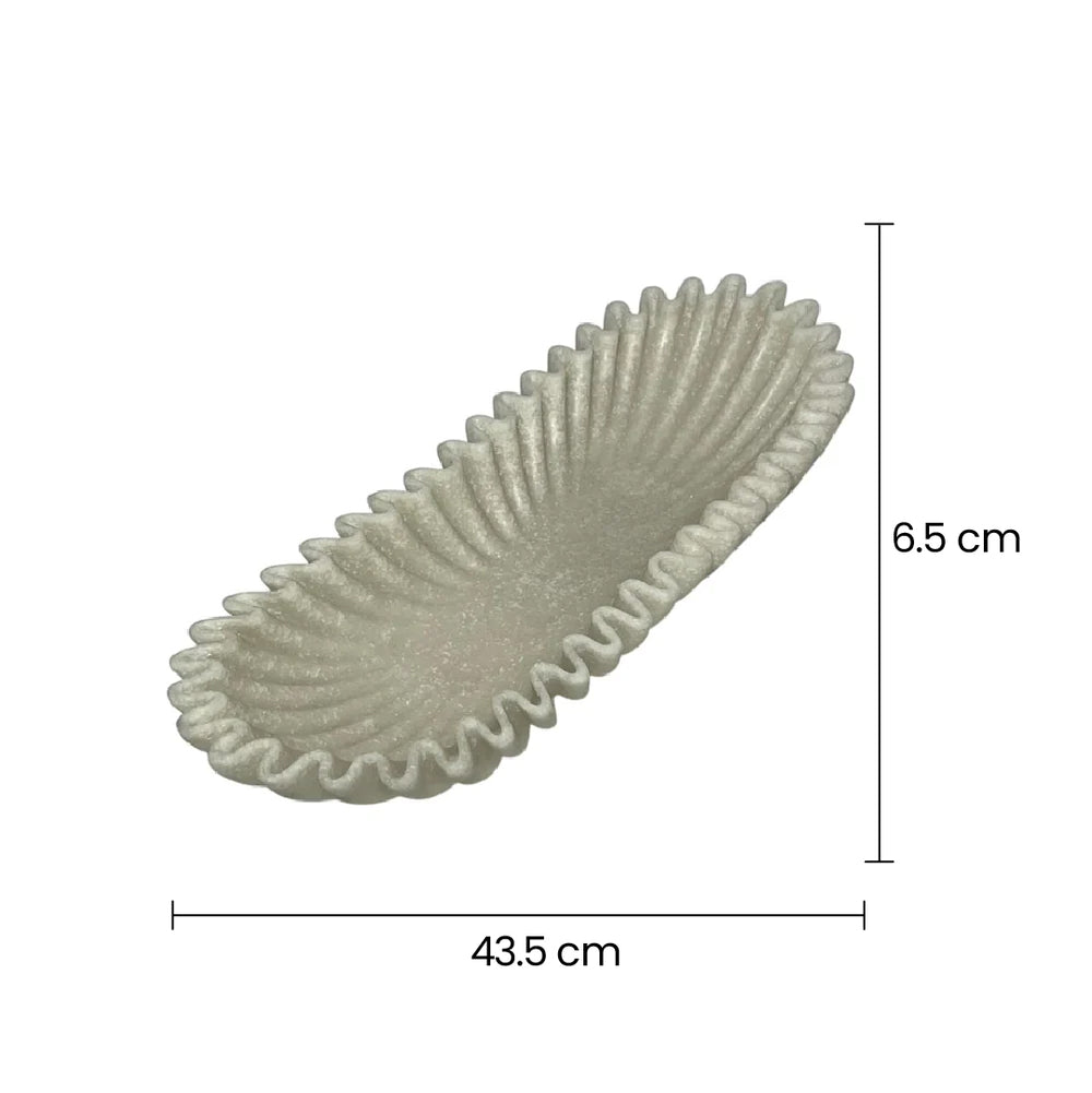 Bandeja Decorativa Ovalada Blanca Con Diseño Ondulado medidas