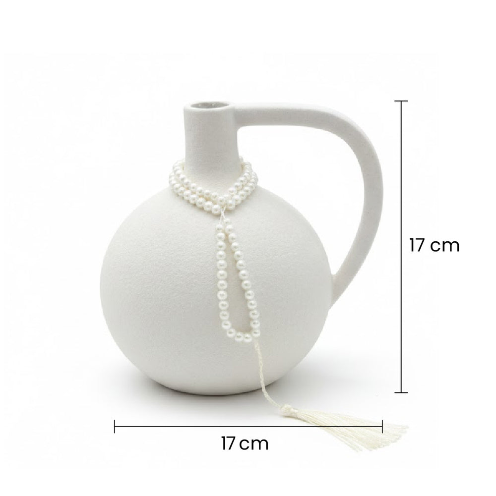 Florero De Cerámica Tipo Jarra Blanco Con Asa Elegante medidasn <.x