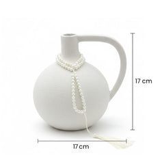 Florero De Cerámica Tipo Jarra Blanco Con Asa Elegante medidasn <.x