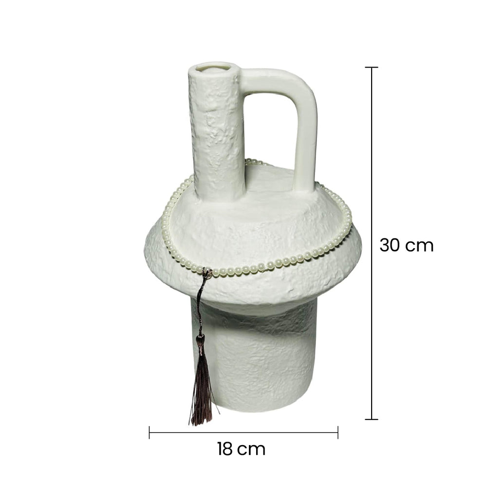 Florero Cerámica Tipo Hongo Blanco Con Perlas medida grande