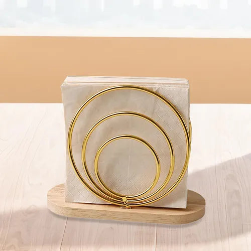 Servilletero espiral dorado con base de bambú de 15 cm