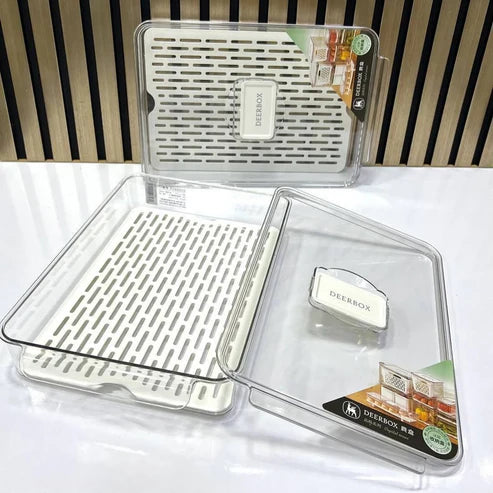 Organizador de nevera con escurridor beige 32x21cm