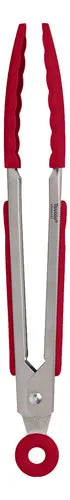 Pinza de cocina acero inoxidable y silicona roja 28 cm