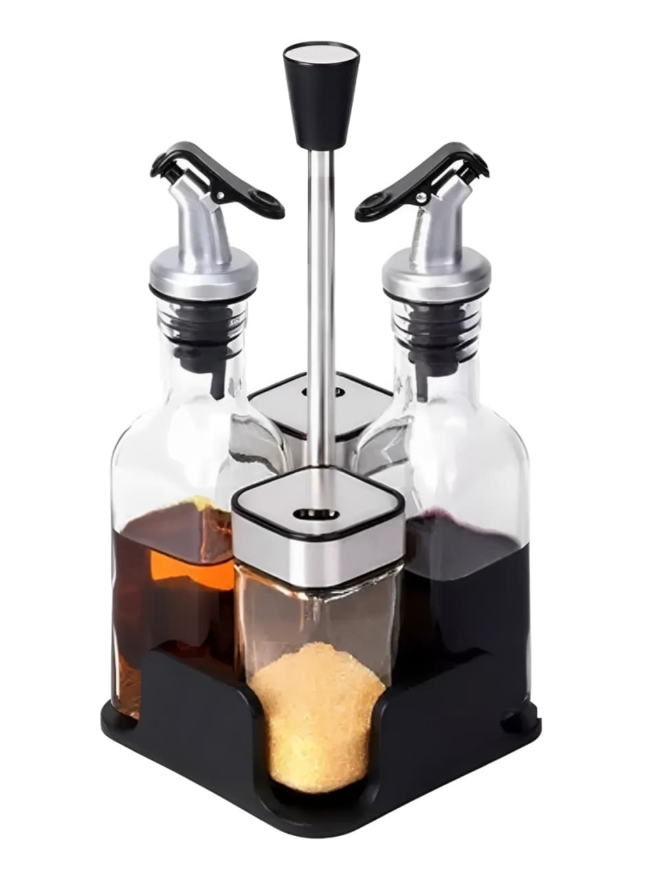 Set 4 Condimenteros y Aceitera Base Negra | Lala Home