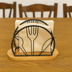 Servilletero decorativo negro con diseño de cocina y base resistente