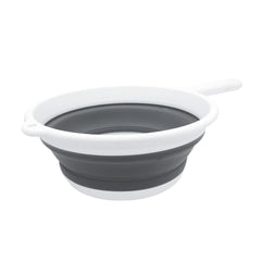 Recipiente compacto aplastado plegado, con mango con orificio para colgar, ideal para almacenar.