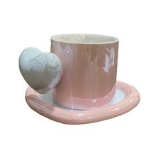 Mug Con Plato En Cerámica Brillante Diseño Corazón