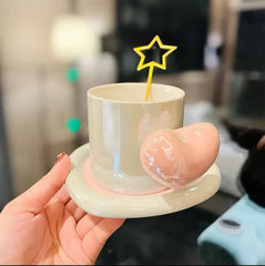 Mug Con Plato En Cerámica Brillante Diseño Corazón